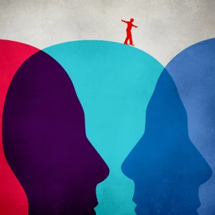 Graphic indicating the act of balancing between classical counselling and techniques from hypnotherapy
