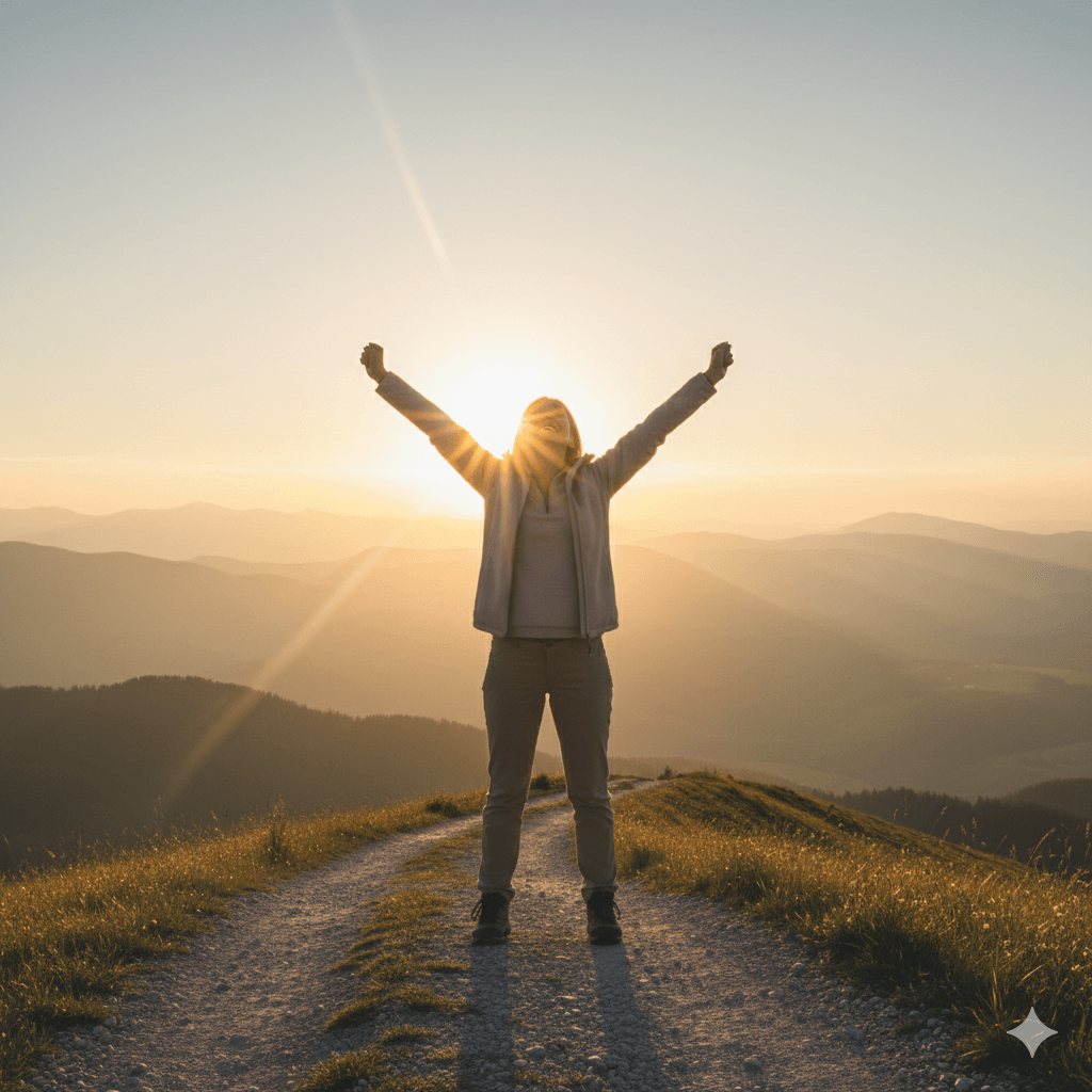Confident person celebrating overcoming self-doubt
