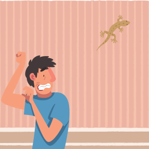 A boy experiencing phobic reaction after seeing a lizard