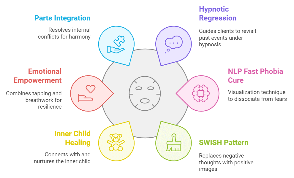 Infographic illustrating the various techniques for helping clients overcome trauma