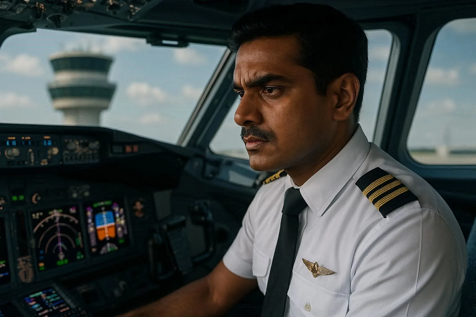 Aviation psychology infographic with pilots, air traffic controllers, highlighting stress, fatigue, decision-making, mental health, performance, safety.