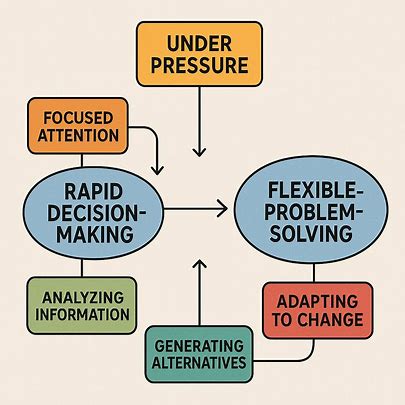 Flowchart illustrating rapid decision-making and flexible problem-solving under pressure, highlighting key related factors and processes to police officer performance